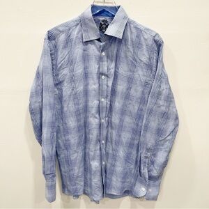English Laundry Long Sleeve Blue Plaid Button Down Shirt 16-16.5 36-37